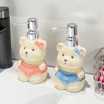 Cartoon Bear Ceramic Liquid Soap Dispenser Home Bathroom Cute Soap Dispenser Refill Press Bottle Kitchen Lotion Storage Toolgift
