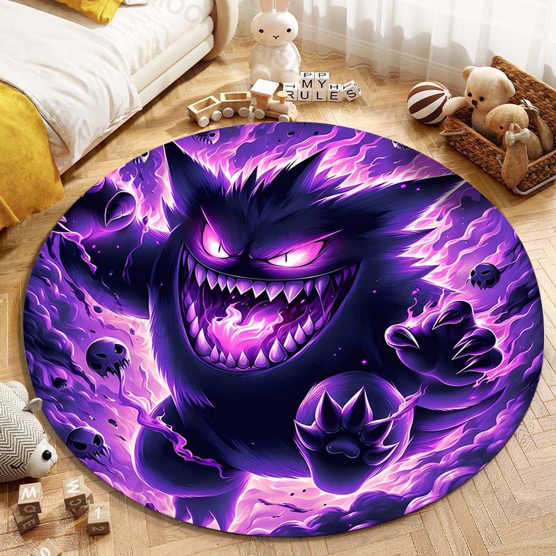5 Sizes Pokemon Gengar Printing Round Carpet Living Room Bedroom Table and Chair Sofa Decorative Carpet and Rug Play Mat Gift
