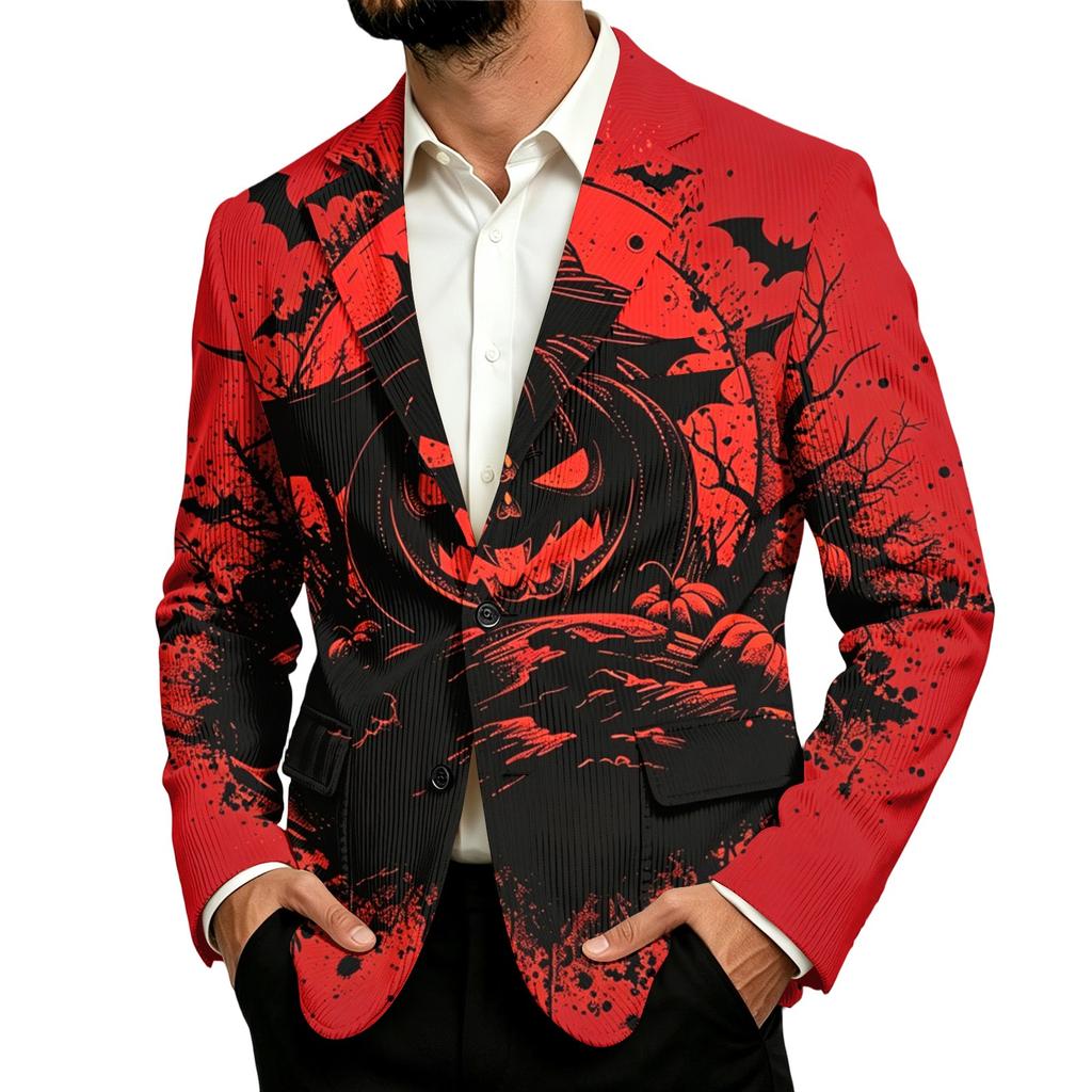 Men's Corduroy Business Casual Jacket with Halloween Print