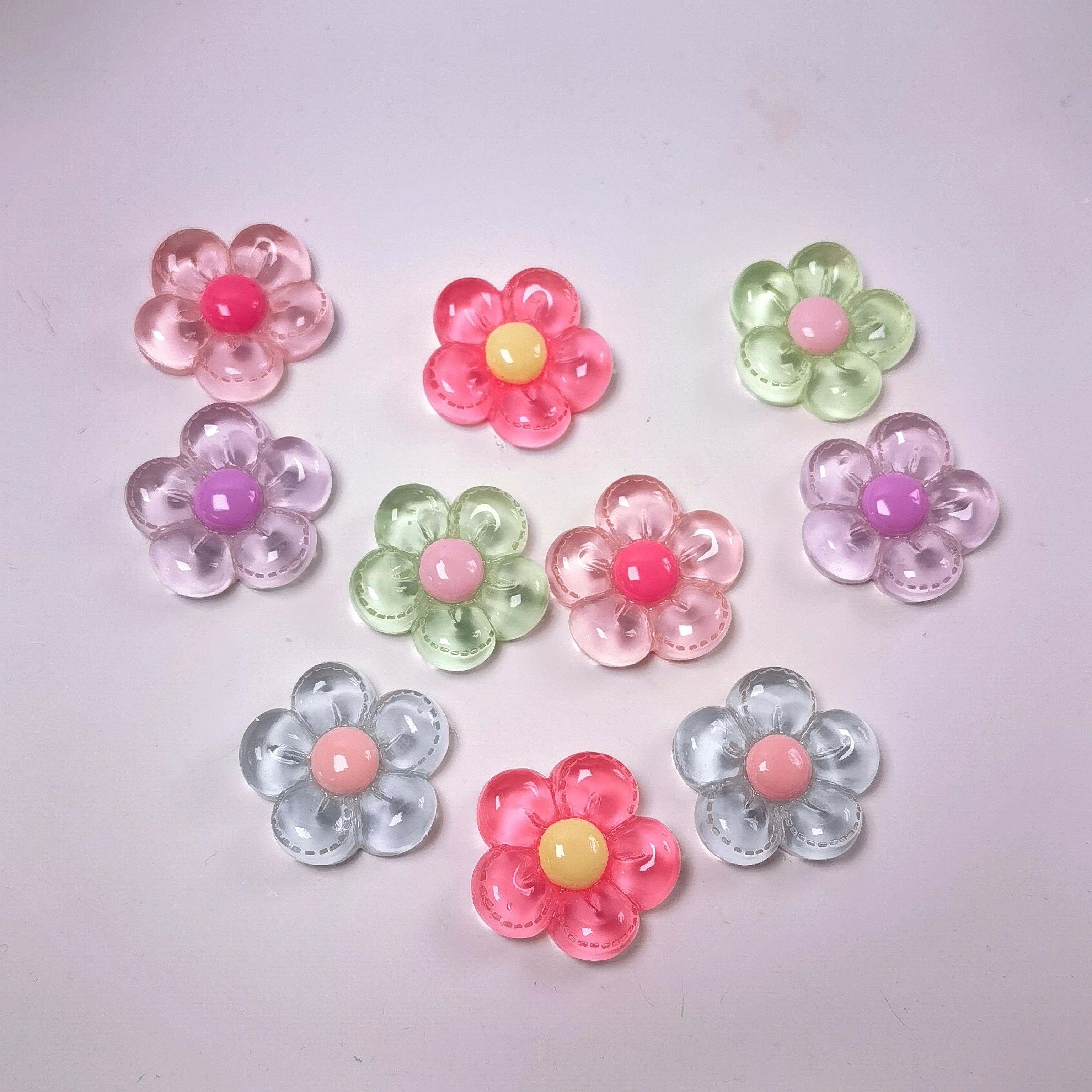 100PCS Clear 22*23mm Flower Series Resin Flatback Cabochons for Hairpin Scrapbooking DIY Jewelry Craft Decoration Accessories 22*23mm-100pcs/bag