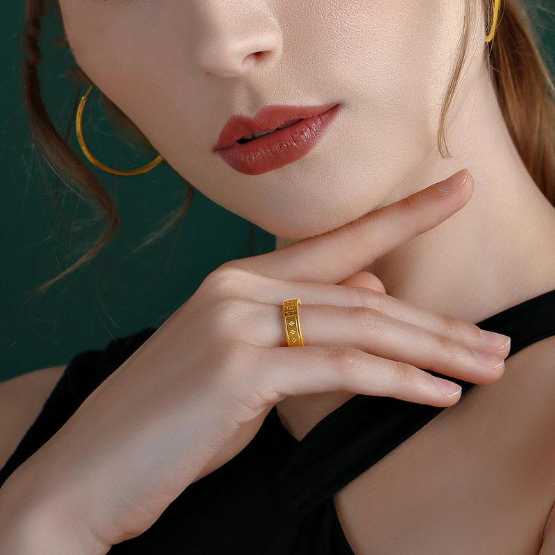 Gold-Plated Brass Couple Rings: Vietnamese Sand Gold 1314 Wedding and Qixi Gift Rings for Men and Women.