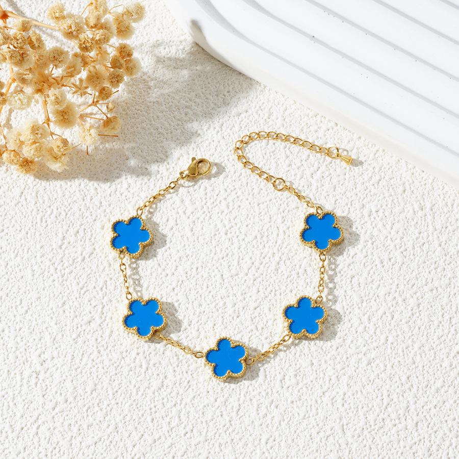 18K Gold-Plated Stainless Steel Five-Leaf Clover Bracelet with Mother-of-Pearl for Women