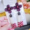 WWJ Unique Plant Flower Artificial Bead Tassel Pendant Earrings Heavy Industry Rose Red Zircon Ladies Party Jewelry