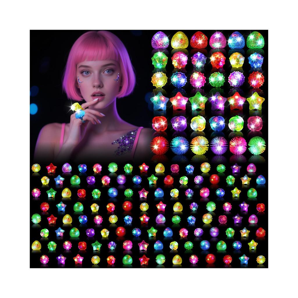 Huang Yem Illuminating Ring Toys, Set of 122436 (Assorted in 6 Types), Perfect for Festivals, Summer Festivals, Prizes, Birthday Parties, and LED