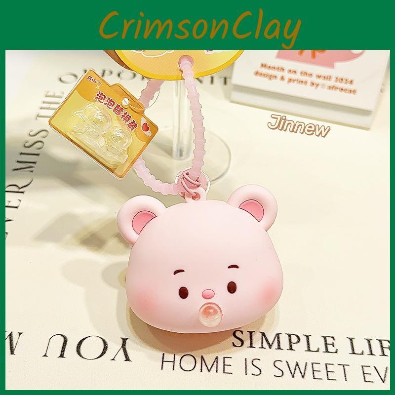 Cute Cartoon Style Silicone Cream Bear Bubble Pendant Keychain For Gift Trendy
