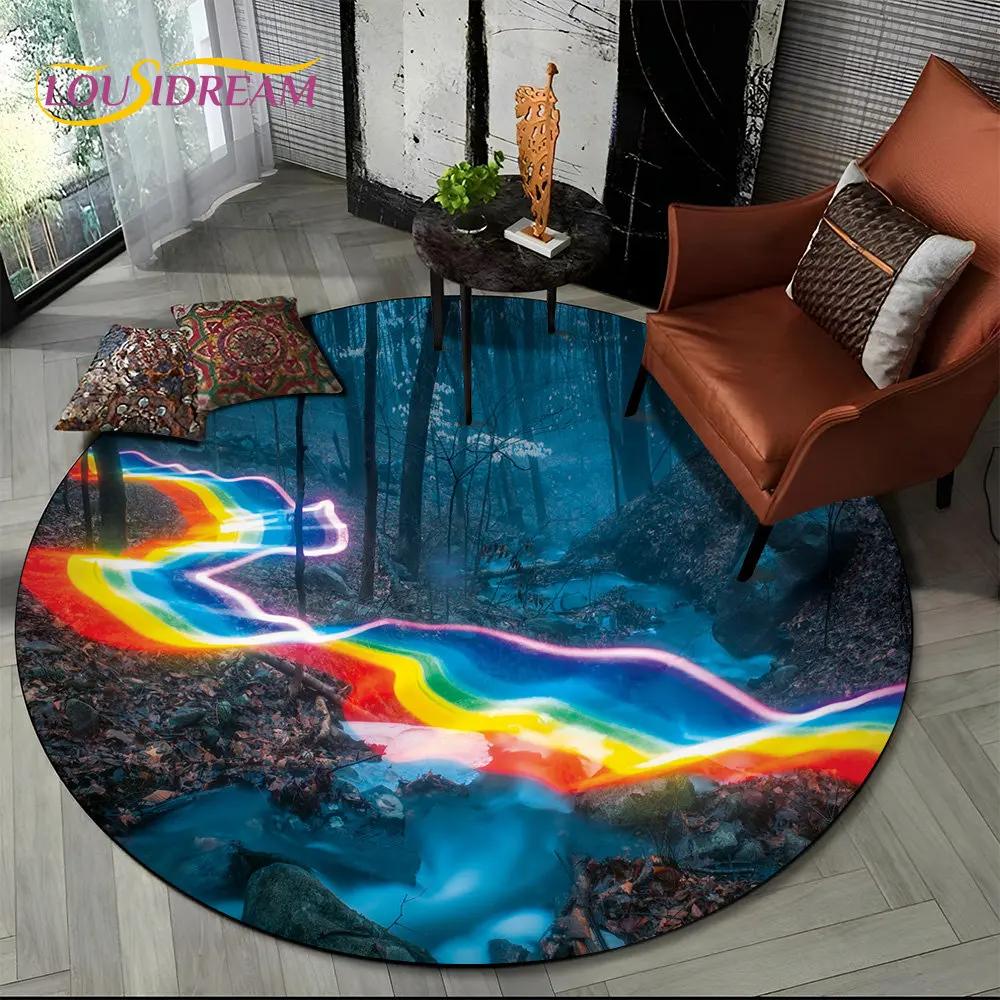 Rainbow Chromatic Colour Illusion Round Area Rug,Carpet Rug for Living Room Bedroom Sofa Playroom Decor,kids Non-slip Floor Mat