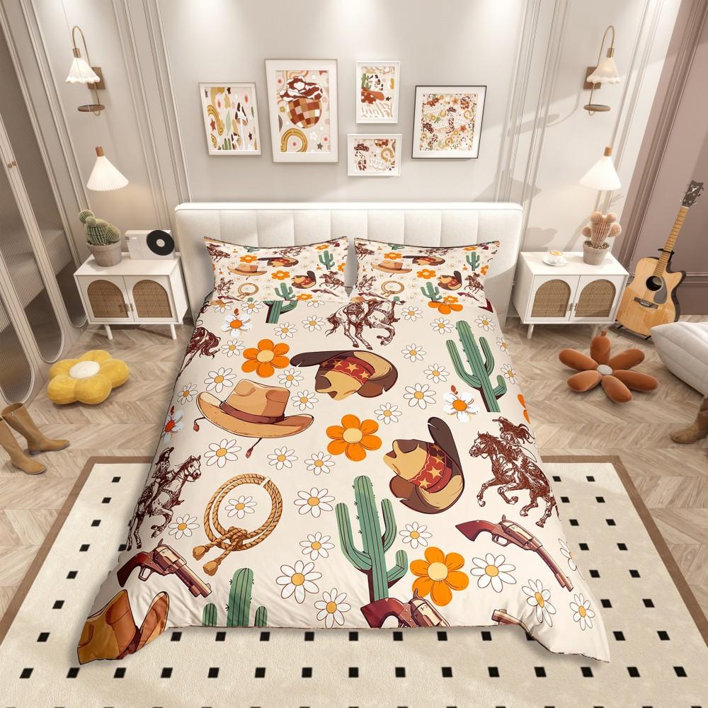 Comforter Homewish Western Cowgirl Boot Rustic Sunflower Cactus Bedding Setcartoon Brown Stars Bed Set