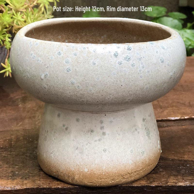 Handmade Medium-Sized Ceramic Pot with Feet – Succulent Planter in Breathable Colored Glaze Coarse Pottery.