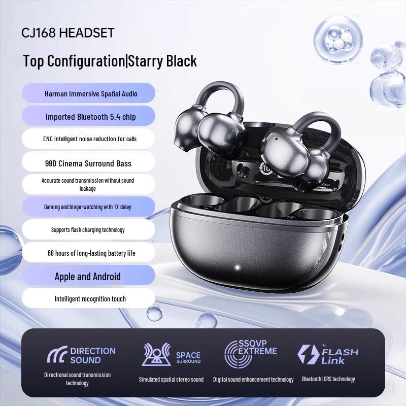 M91 Bone Conduction Open-Ear Bluetooth Headphones, Clip-On, Digital Display, Long Battery Life, Compatible with Huawei, 2025 Model.