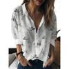 Womens Summer Shirt Fun Printed Lapel Shirt Casual Outdoor Loose Large Size Shirt Fashion Comfortable Breathable Long Sleeve Top