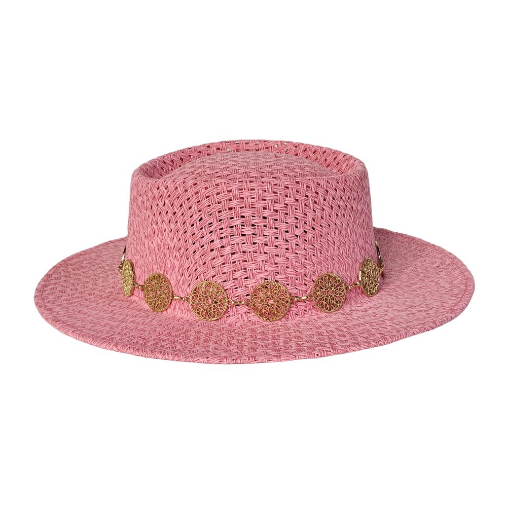 Metal Chain Beach Sun Straw Hats for Women UV Sun Protection Wide Brim Travel Party Hat Hollow Design Boater sombrero de paja