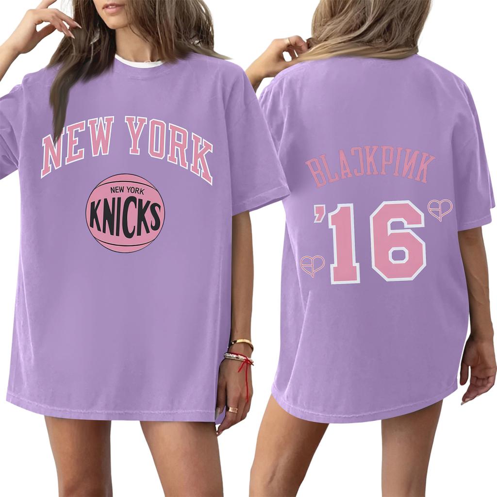 Damski T-shirt z krótkim rękawem i nadrukiem z okrągłym dekoltem