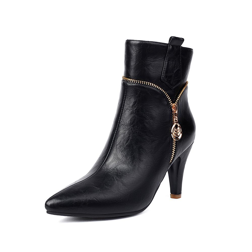 Black Brown Women Ankle Boots Pointed Toe High Spike Heel Big Size 47