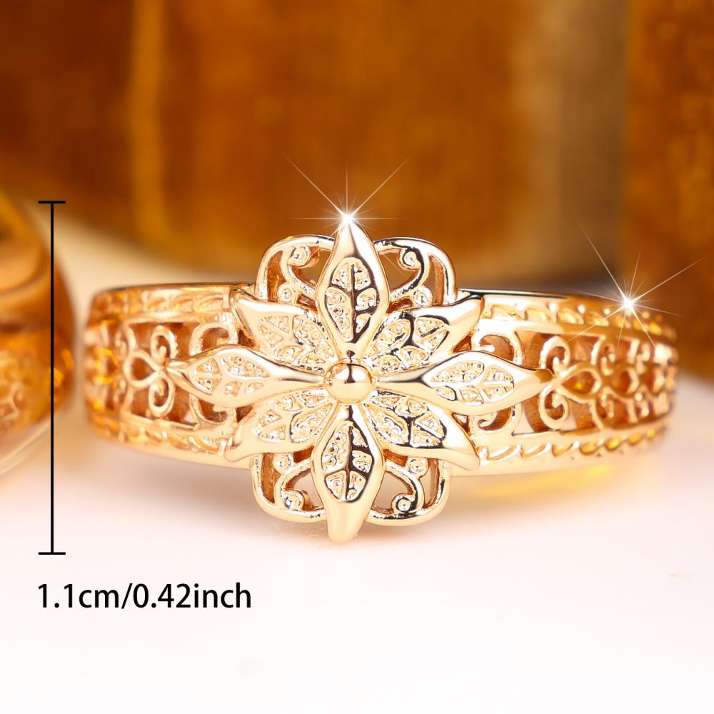 Vintage Gold Color Flower Ring for Women Hollow Out Zircon Daily Party Fashion Jewelry Gift