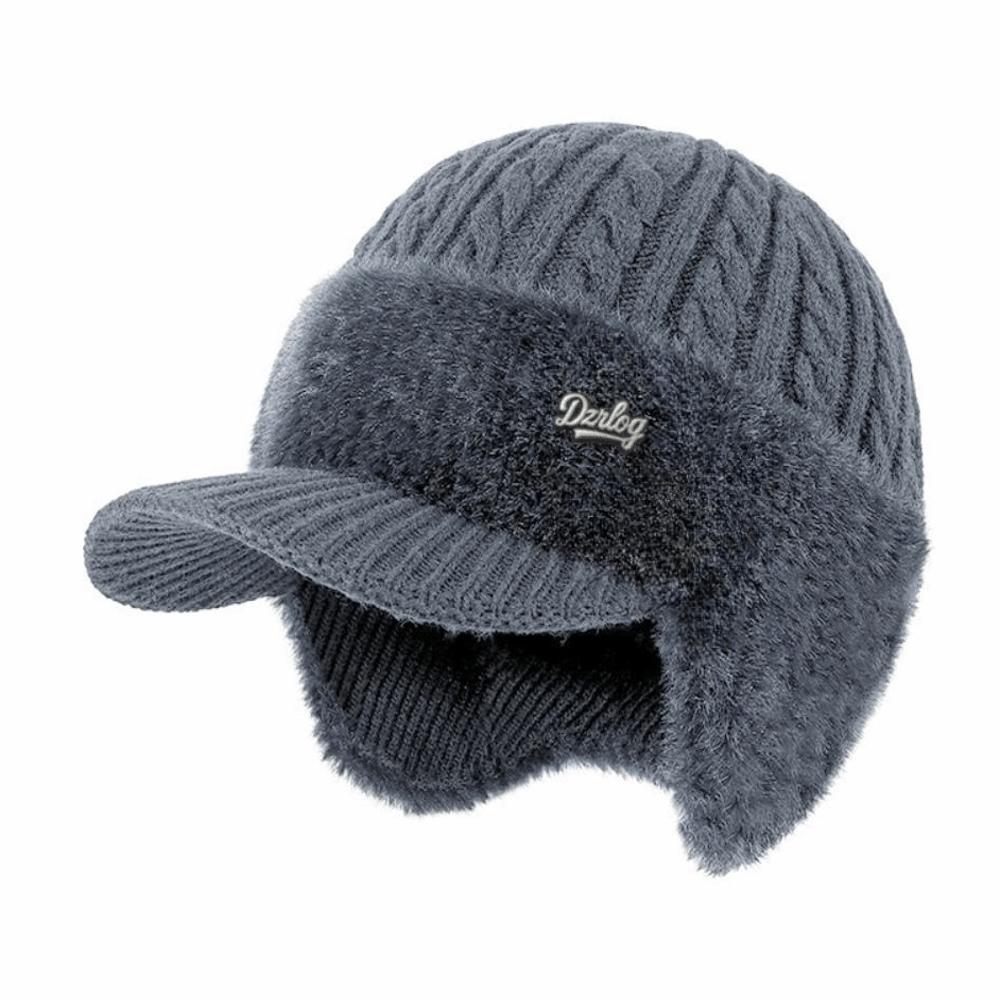 

Comfortable Thick Warm Winter Thermal Hat Earflaps Windproof Knitted Cap Elasticity Elderly Beanie Dad Grandpa серый