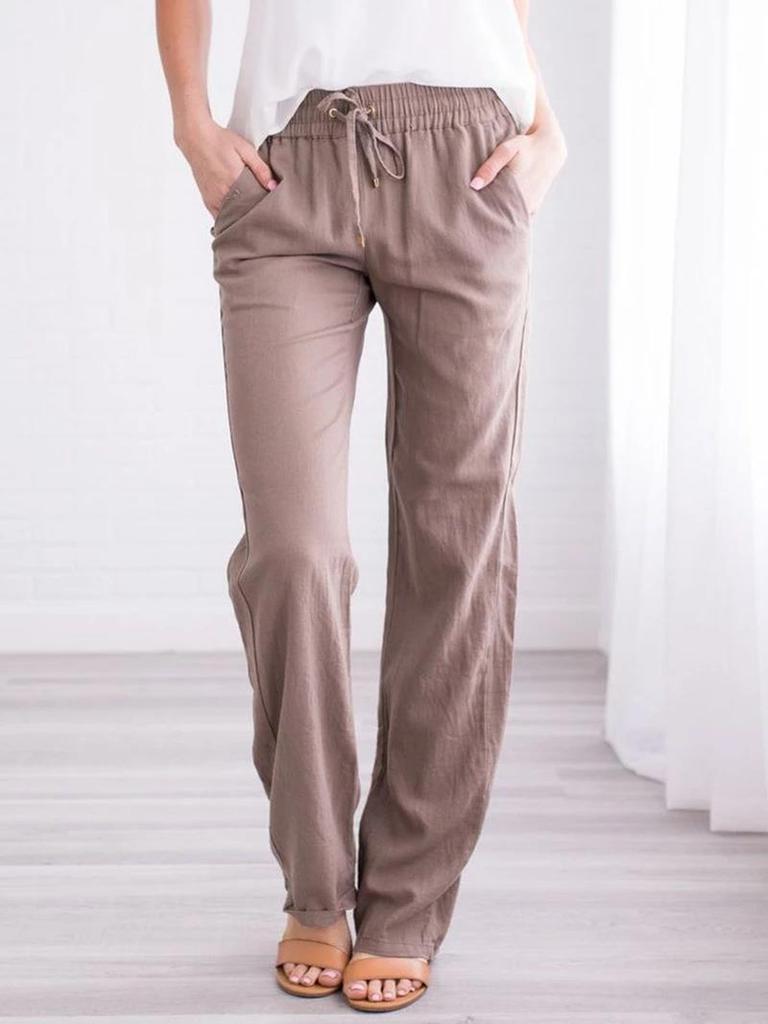Summer Women's Clothing Solid Color Cotton Linen Drawstring Loose Casual Wide Leg Pants