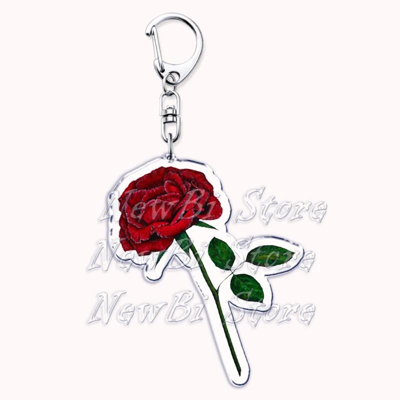 Romantic Pink Rose Flower Keychains Sunflower Red Love Keyring for Accessories Bag Key Chain Ring Jewelry Lovers Friends Gift