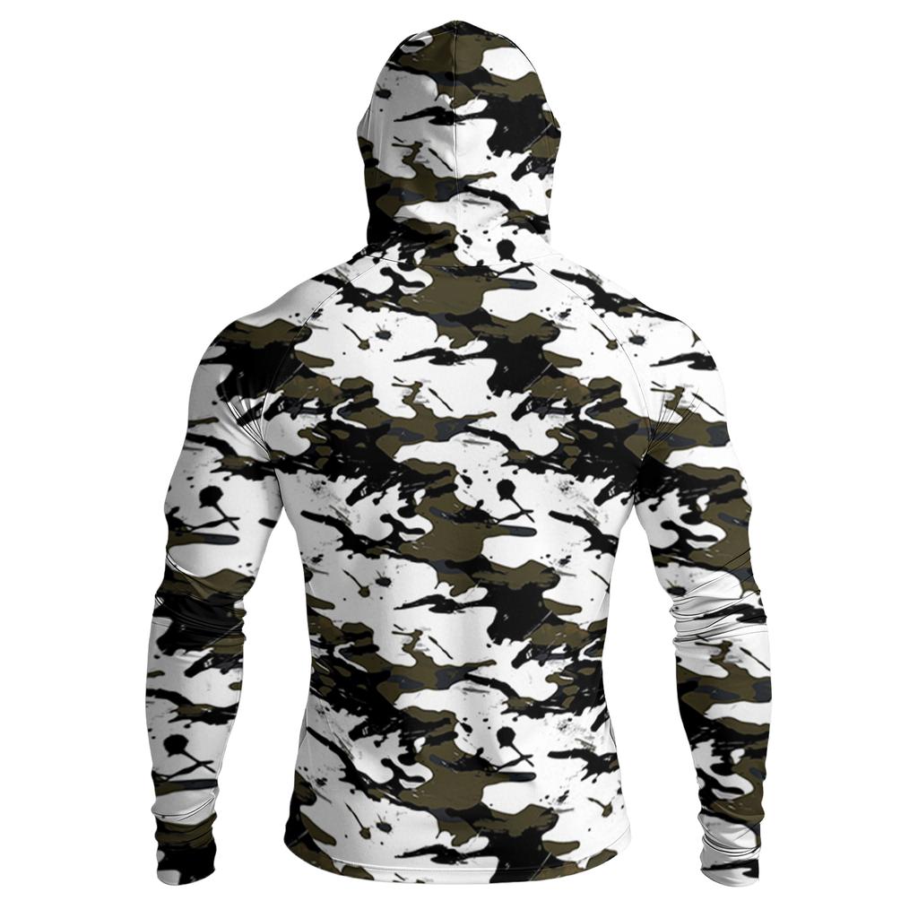 Men’s Long Sleeve Hooded Shirt with Face Cover Leaf Print Lightweight Breathable Quick Dry Athletic Top for Outdoor Sports Fishing Running Hiking