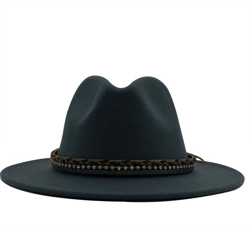 New Women Men Wool Fedora Hat With Leather Ribbon Gentleman Elegant Lady Winter Autumn Wide Brim Jazz Church Panama Sombrero Cap