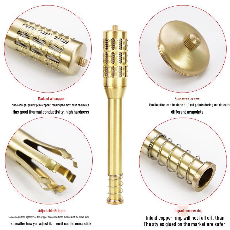 Full Copper Moxibustion Massage Stick with Mugwort for Point Fomentation