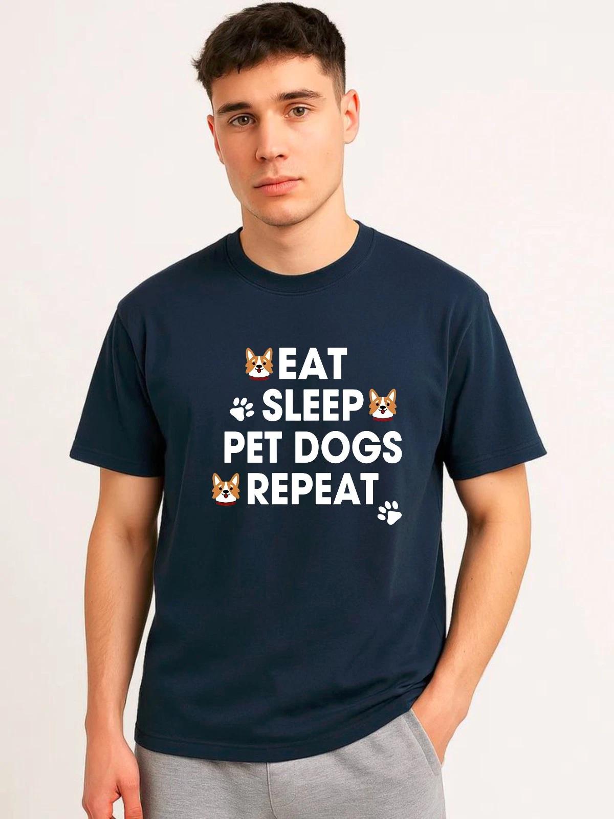 

Funny Dog Mom Dad T-Shirt, Eat Sleep Pet Dogs Repeat Dog Lover Unisex Gift Tee S