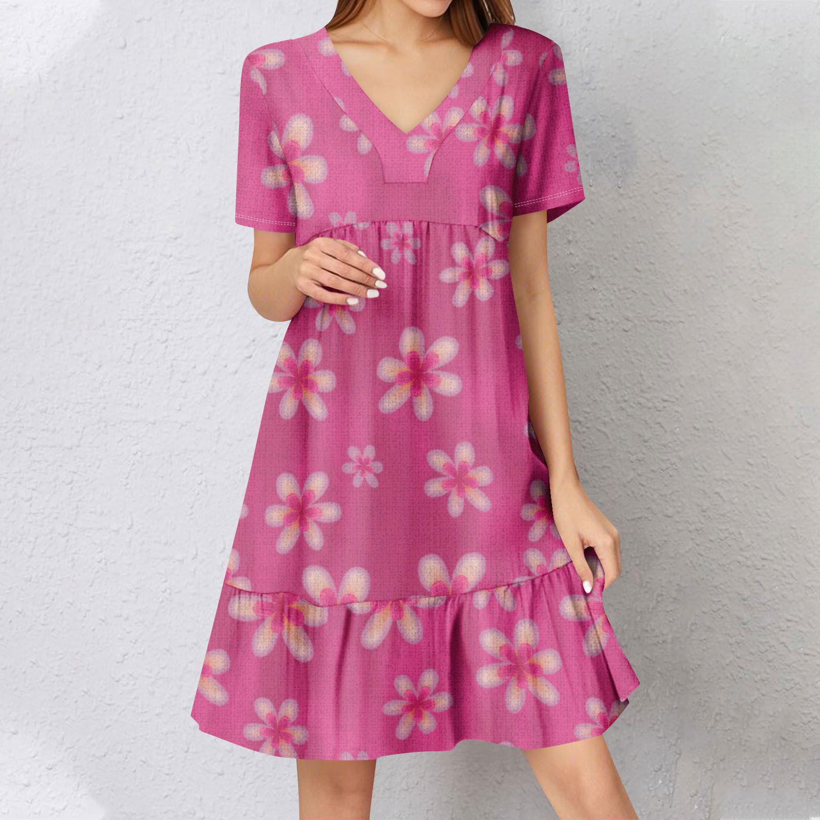 

Жіноча літня сукня з коротким рукавом, V-подібним вирізом, коротка, модна, повсякденна, вільна, бохо, з рюшами, А-силуету, сукня-сонце M