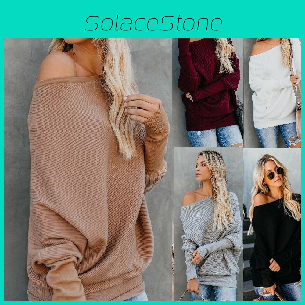 Stylish Women One Shoulder Knitted Sweater Blouse With Long Sleeves And Soft Material