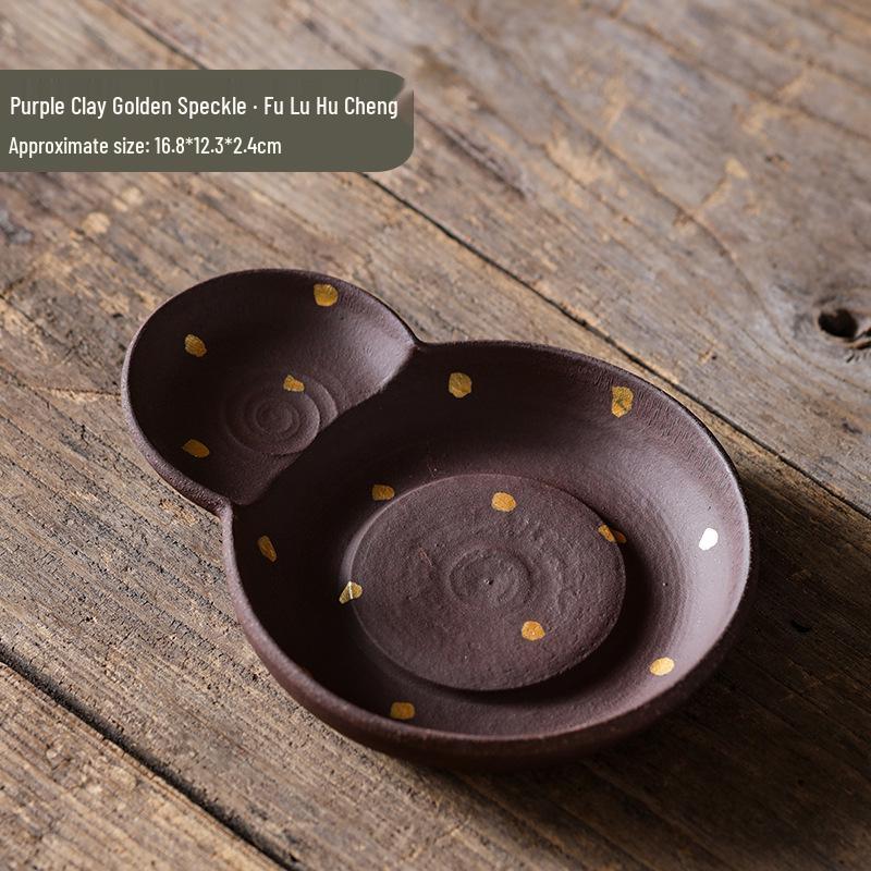 Purple Clay Gold-Dotted Tea Coaster: Retro Anti-Scald Heat Insulation Pad for Tea Ceremonies.