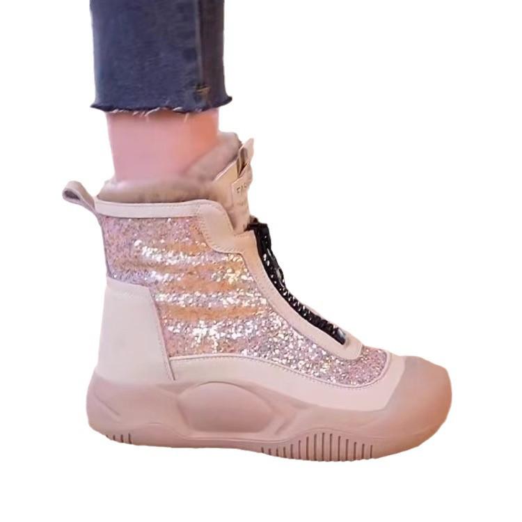 2024 Women's Fleece-Lined Waterproof Height-Boosting Snow Boots with Front Zipper and Thick Sole.