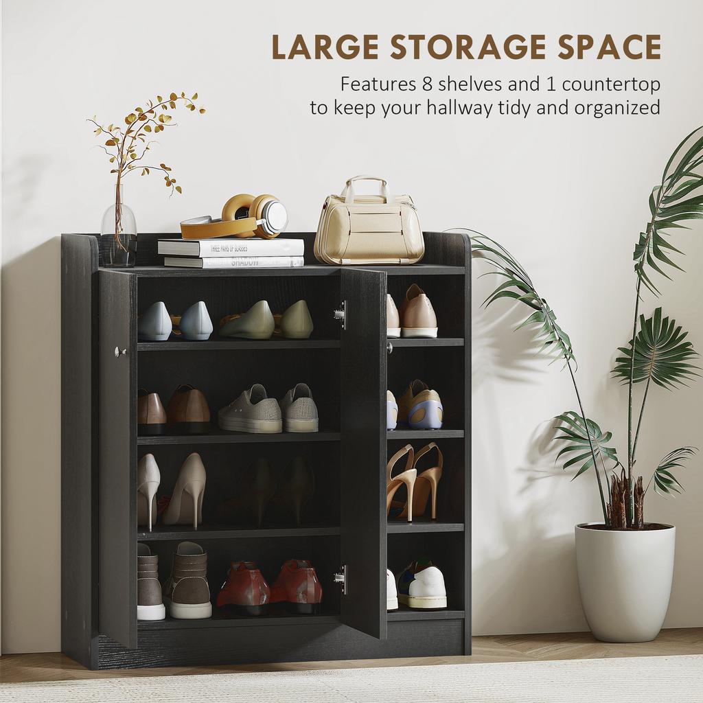 Shoe Storage Cabinet With Adjustable Shelves Black