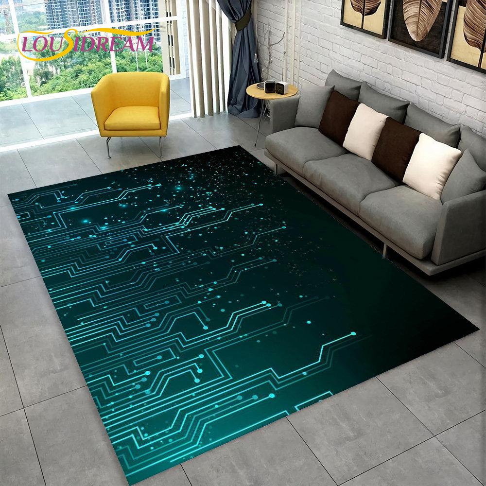 3D Chip Circuit Board Area Rug,Carpet Rug for Home Living Room Bedroom Sofa Play Room Doormat Decor,Kid Game Non-slip Floor Mat