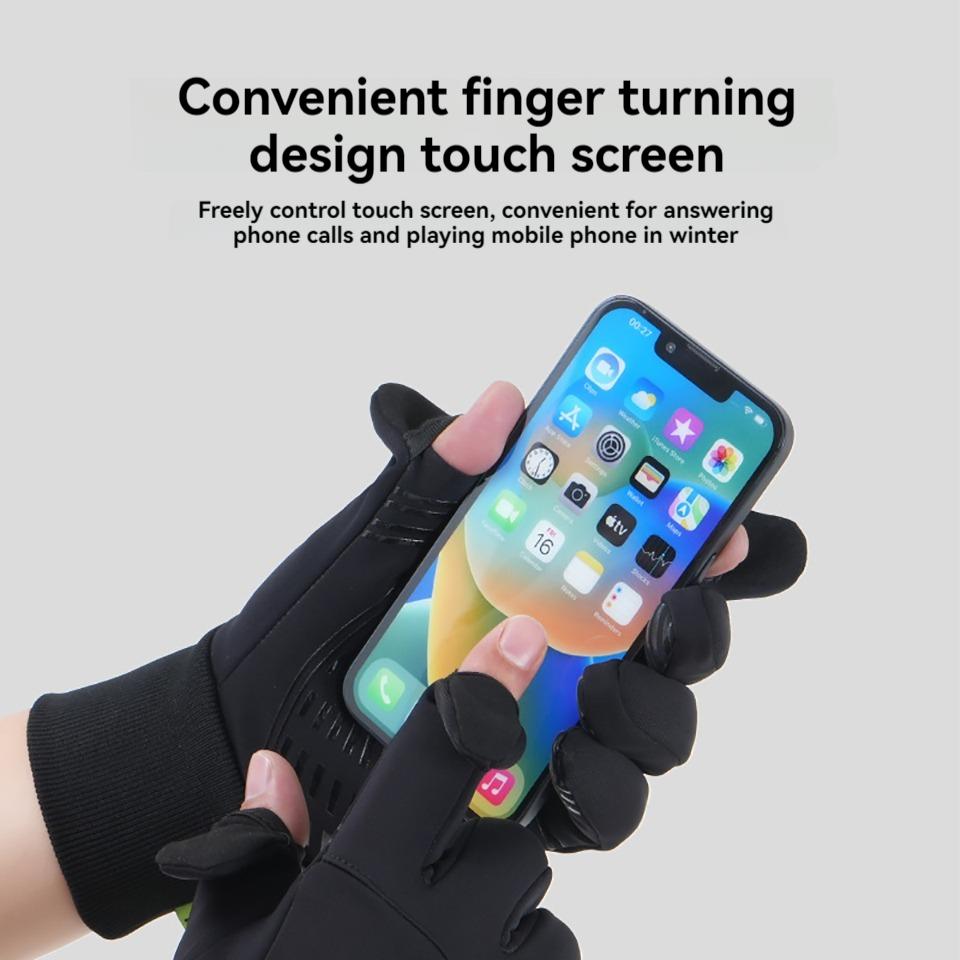 Winddichte Wasserdichte Fahrradhandschuhe Wintersport Touchscreen Anti-Rutsch Offenes Fingerdesign für Kaltes Wetter