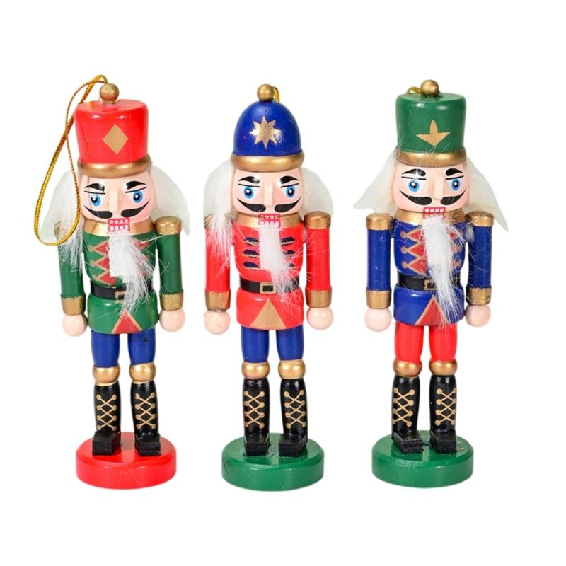 Set Of 3 Colorful Nutcrackers Ornament for Christmas Tree Festives Wood Hanging Pendant Decoration Party Supplies 1