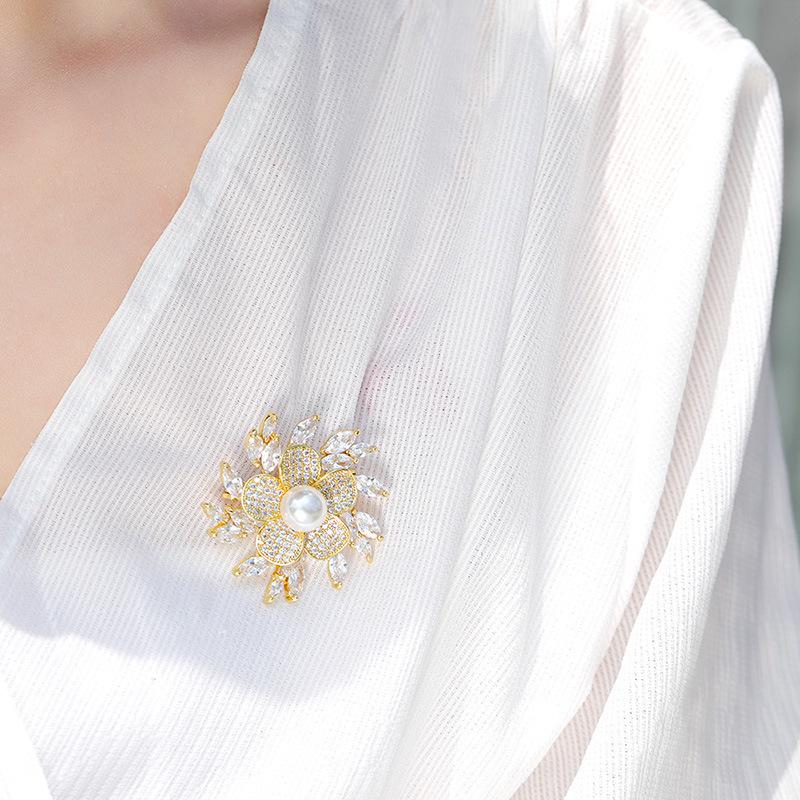 Bo Xin Yun Korean Zirconia Floral Brooch - Elegant Corsage Gift Pin