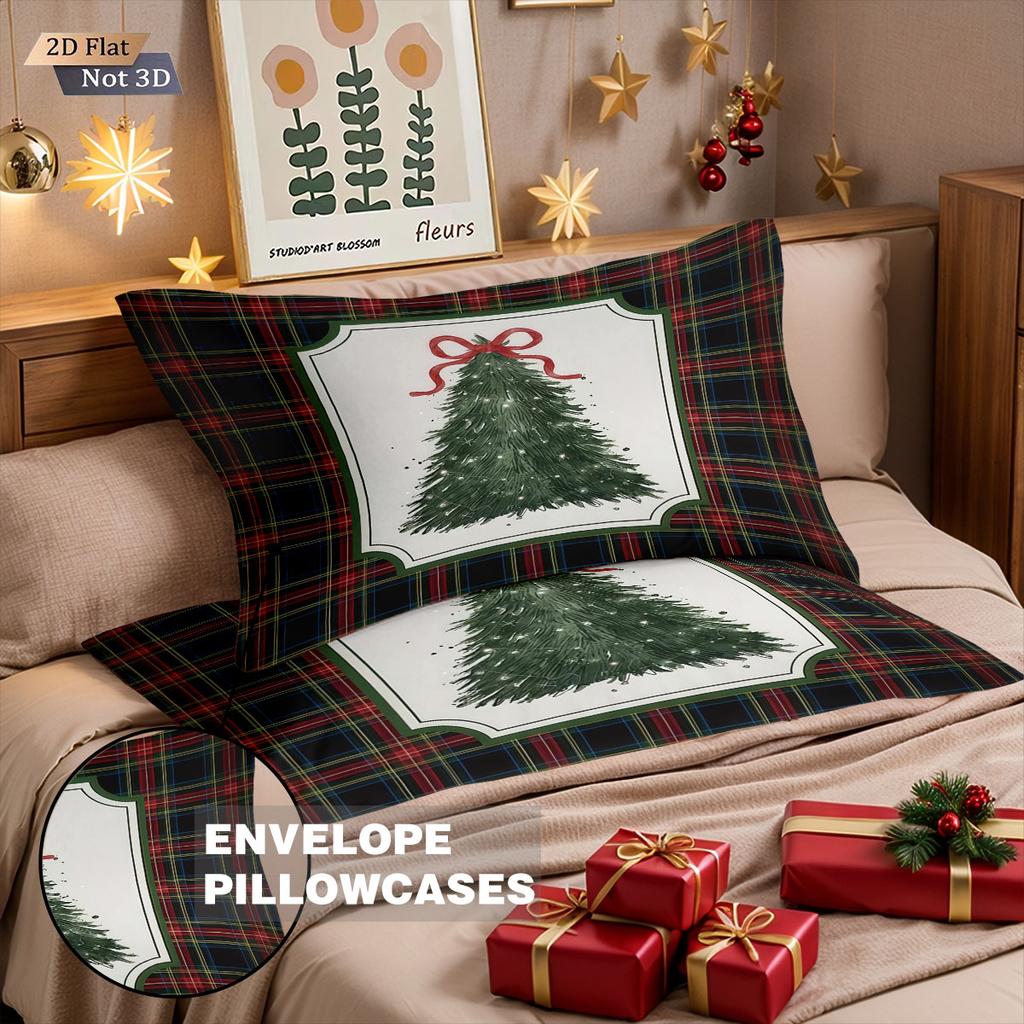 3pcs Christmas print cartoon Christmas tree print coreless down comforter set comfortable bedroom bedding holiday decoration