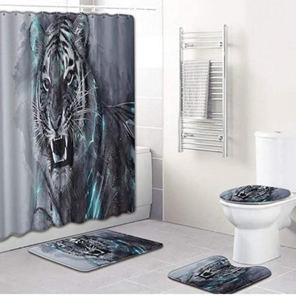 Colored Animals Elephant Lion Horse Bathroom Non-Slip Floor Mat Shower Curtain Carpet Personality Cool