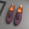 Fashion Brand Fashion Purple Dress Tassels Loafers Male Business Flats Office Casual Suede Leather Shoes Mens Comfortable Dress Shoes