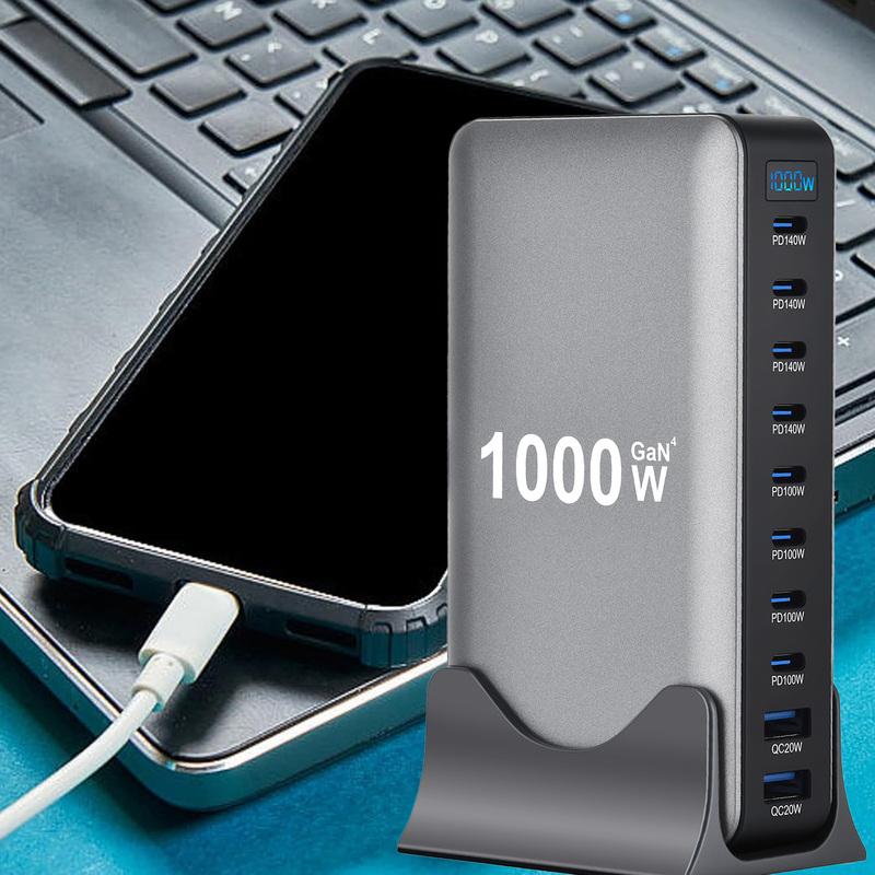 1000W GaN Fast Charging Station for iPhone Samsung For Xiaomi Huawei 10-Port Fast Desktop Charger PD3.1 USB Type C Dropshipping