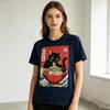 Retro RaUnisex Cat Graphic Tee Japanese Ukiyoe Style Print Unisex Unisex Cotton Short Sleeve Casual Gift T Shirt