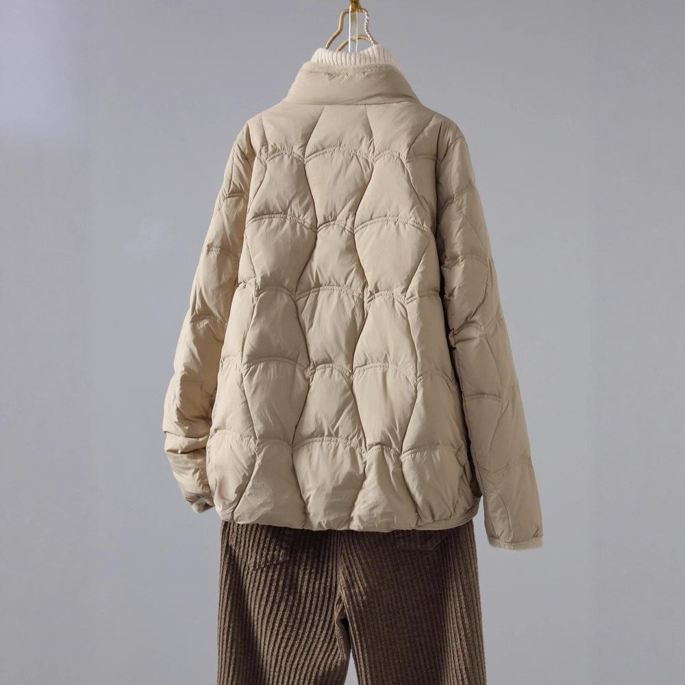 Year literary and retro pressed line burr white duck down jacket loose warm winter jacket short top tide