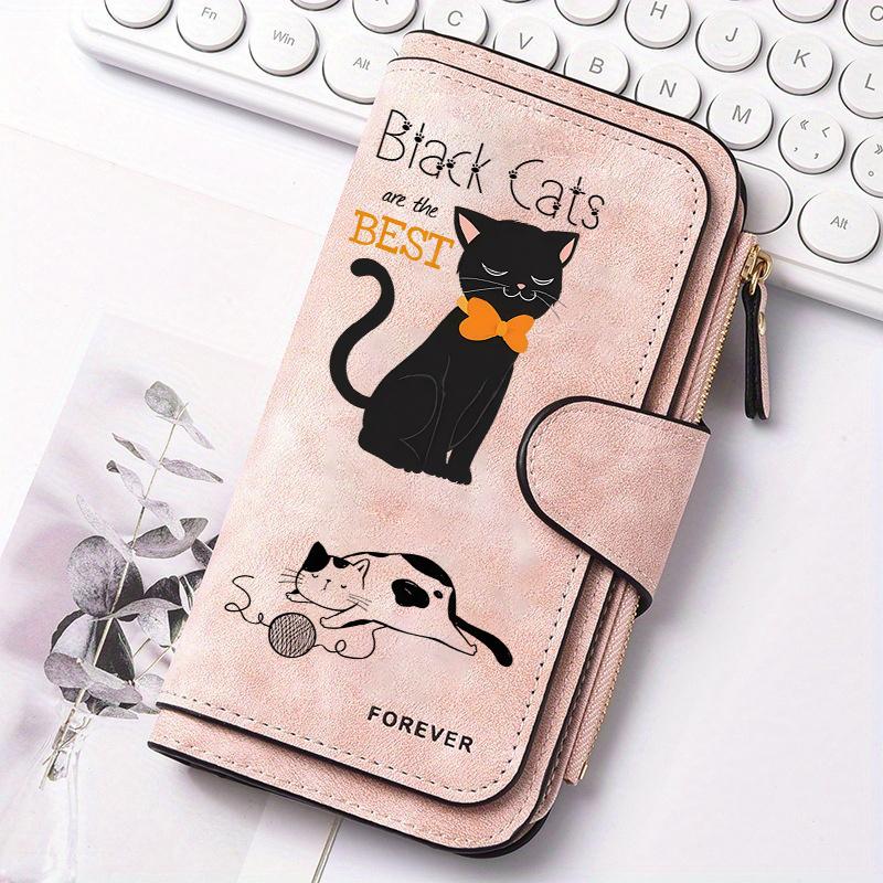 Portafoglio Lungo da Donna a Strisce Nere con Gatto Portamonete Multifunzionale con Bottone a Pressione Regalo Ideale per Amanti dei Gatti Uso Quotidiano Regali per Festival Attività all'Aperto