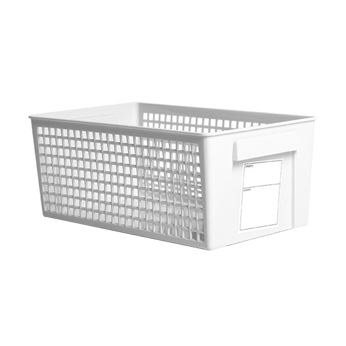 

Пластиковая корзина для хранения с этикеткой, многоцелевая корзина для хранения с нескользящей ручкой, вентилируемая, легко моющаяся корзина для хранения косметических канцелярских принадлежностей белый