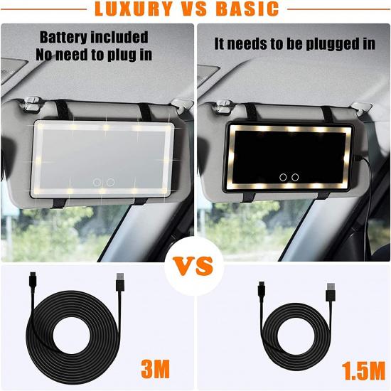 Car Sun Visor Vanity Mirror, Makeup Mirror With 3 Light Modes & 60 LEDs Rechargeable Led Light Car Mirror With Dimmable Touch Screen, Rear View