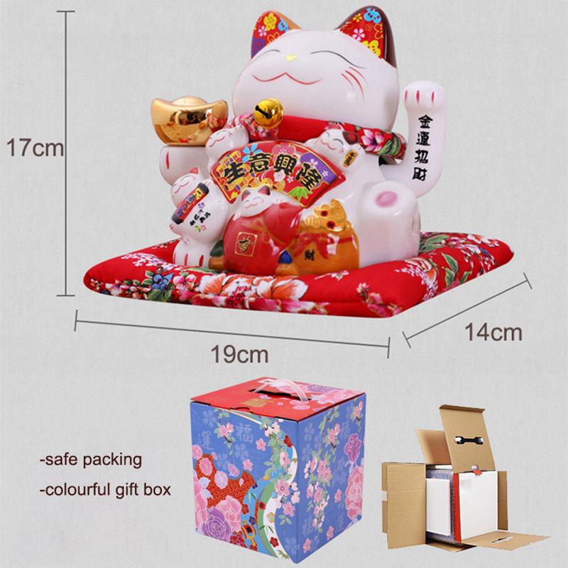 7,5 Zoll Keramik zuwinkende Katze Maneki Neko Ornament Feng Shui Dekoration Schaukel Glückliche Katze