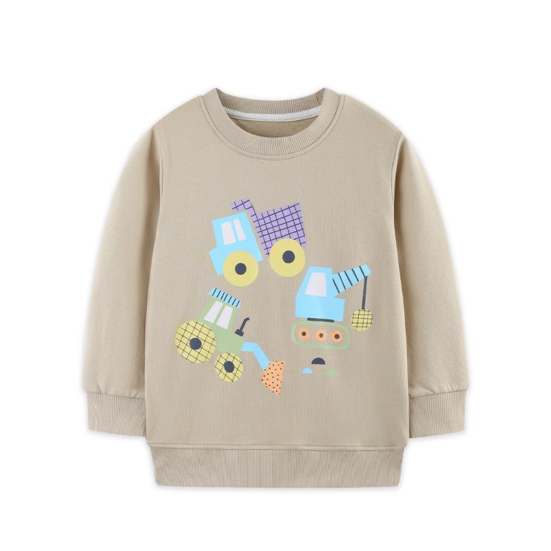 European Style Boys  Car Print Hoodie Sweatshirt - Knitted Cotton Round Neck 7Y