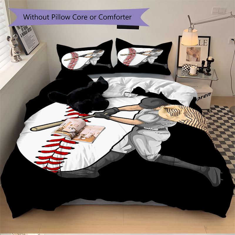 3pcs Baseball Player Bedding Set, Includes 1 Comforter + 2 Pillowcases, Without Pillow Inserts, Soft Comfortable, Lightweight Breathable, Pr