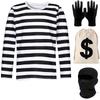 Conjunto de Disfraz de Preso Blanco y Negro Camiseta Rayada Accesorios de Ladrón Disfraz de Prisión Atuendo Perfecto para Hombres