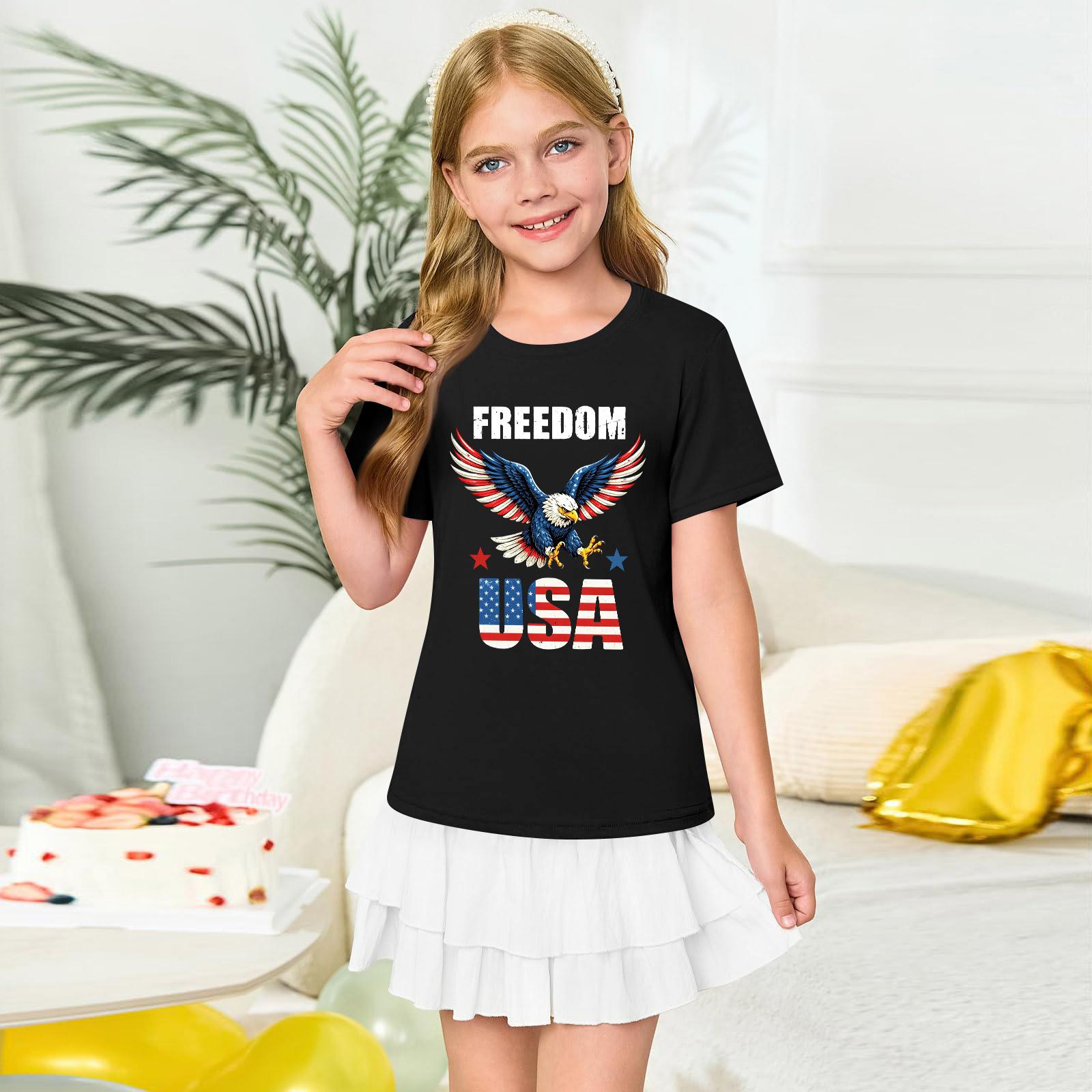 

Girls Round Neck Short Sleeve Printed Casual Short Sleeve 100