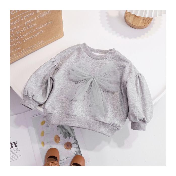 Spring Autumn Baby Girl Sweatshirt With 3D Bow Tie Sweet Stylish Long Sleeve Top 90