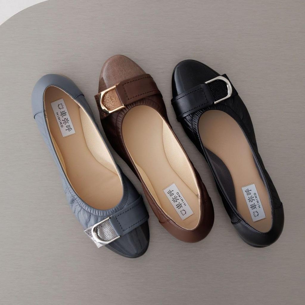 HIMIKO Metal Belt Sneaker Pumps, Cushioned, Genuine Leather, Comfortable To Walk In, 653301, Blue, Size 230